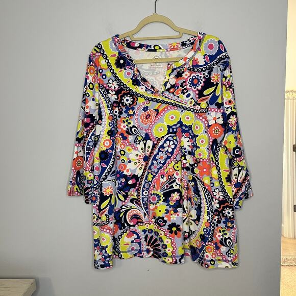 T by Talbots UPF 50 Pique Tunic Size 3X Daisy Print Bright Retro Stretch Cotton - Picture 1 of 8